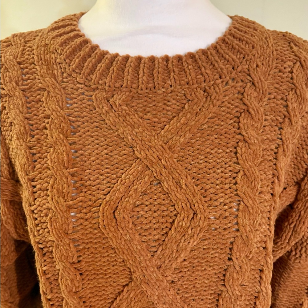 Altar'd State, Rust Orange Cable Knit Sweater, Cropped, Crew Neck, Size M - Picture 2 of 9